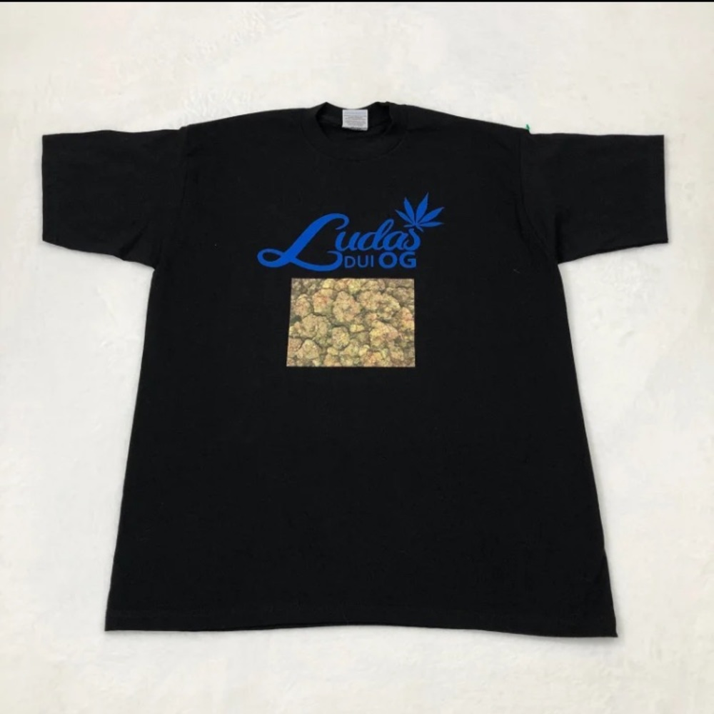 Ludas DUI OG Dispensary Black Heavyweight Cotton Pro Club Tee Shirt Mens XL Tall